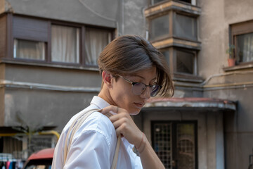 portrait of a young man looking down