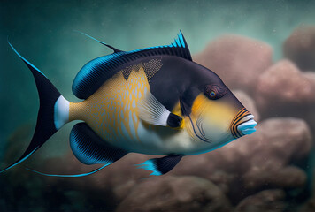 Fototapeta na wymiar Triggerfish with paint (Rhinecanthus aculeatus). Generative AI