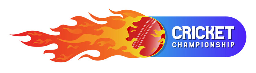 A flaming Cricket Championship Logo, Mnemonic, Symbol, web header, Icon, Banner or Poster Design - Vector, Illustration