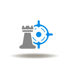 Vector illustration of rook with aim. Symbol of strategy and goals. Icon of planning.
