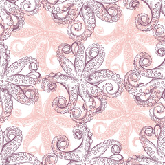Octopus. Vector seamless background patterns on white. Food vector Illustration. Templates for menu design, packaging, restaurants and catering. Perfect for wallpaper, wrapping, fabric and textile.
