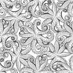 Octopus. Vector seamless background patterns on white. Food vector Illustration. Templates for menu design, packaging, restaurants and catering. Perfect for wallpaper, wrapping, fabric and textile.