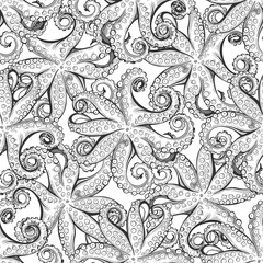 Octopus. Vector seamless background patterns on white. Food vector Illustration. Templates for menu design, packaging, restaurants and catering. Perfect for wallpaper, wrapping, fabric and textile.