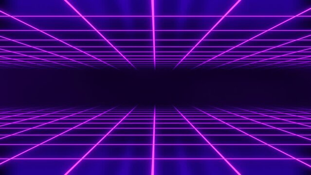 Colorful neon glow retro grid tunnel vj loop animation background