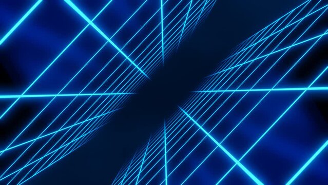 Rotating Blue Grid Neon Retro Tunnel Loop Animation Background