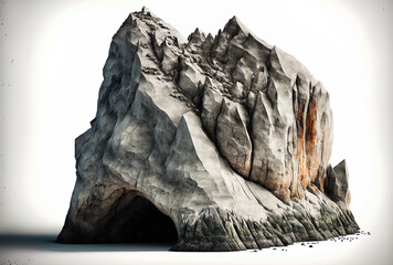 Isolated rock formation against a white backdrop. Generative AI