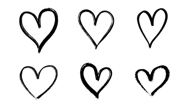 set of hand drawn heart icons on white