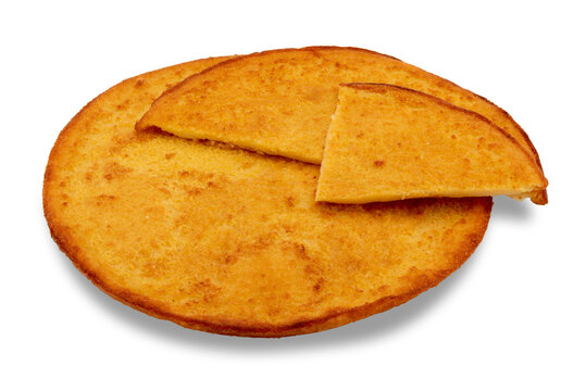 Ligurian farinata or Cecina Toscana or Socca Nice, France. Savory pie of chickpea flour with olive oil baked in the oven. Isolated on white, clipping path