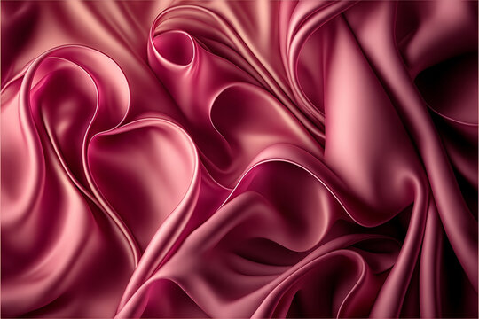 Silky, satin pink soft textured sheets creating a unique pattern useful as a Valentine's Day, romantic background or wallpaper. Created with generative AI.