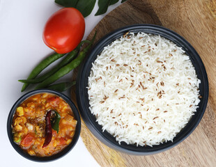 Jeera rice served with dal fry, a popular north Indian food