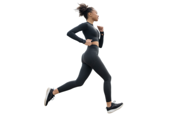 A female runner conducts a fitness workout transparent background