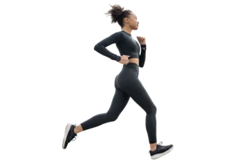 Ingelijste posters A female runner conducts a fitness workout transparent background © muse studio