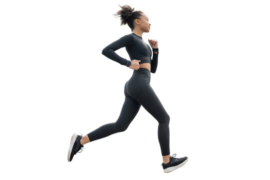 A female runner conducts a fitness workout transparent background