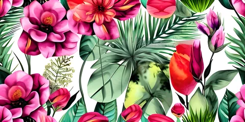 Selbstklebende Fototapeten Seamless floral pattern with flowers on summer background, watercolor illustration © FF Sidiq