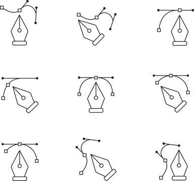 Outline modern Pen tool icons collection, vector designer symbol. Illustration EPS icon. user interface icon. UI UX illustrator