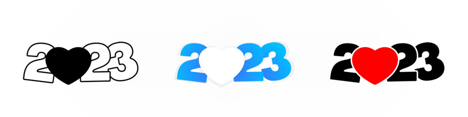 New 2023 year with heart shape illustration