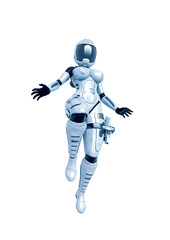 coolest astronaut girl is landing in white background