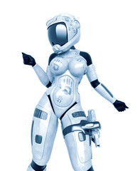 coolest astronaut girl is doing a pin up dance in white background