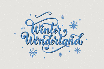 Winter wonderland handwritten text with stars and snowflakes. Hand lettering typography. Modern brush ink calligraphy. Vector illustration as greeting card, banner, poster, logo. Season's greeting