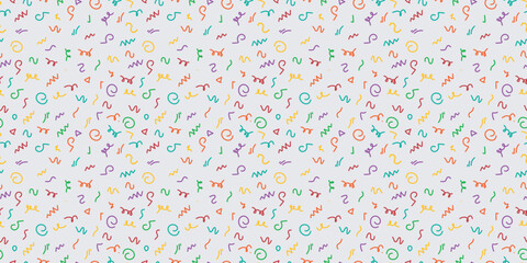 Fun colorful line doodle seamless pattern. Simple childish scribble backdrop. Creative minimalist style art background collection, trendy design with basic shapes.
