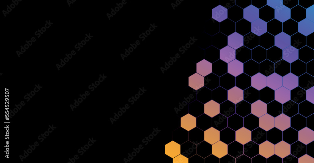 Poster Geometric abstract background with hexagons. Colorful gradient banner 3D. Vector illustration with polygons in paper style.