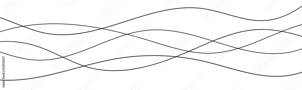 Fototapete thin line wavy background. abstract black lines wave curve motion on white background vector