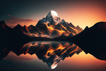 focused view of a mountain sunset. Generative AI