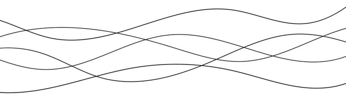 Thin line wavy background. Abstract black lines wave curve motion on white background vector