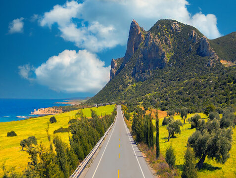 Yudi Mountain in Yedikonuk, İskele, North Cyprus on sunny day