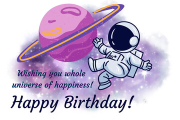 Happy birthday card template with astronauts, Galaxy happy birthday card template on white background