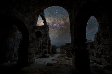 Amazing milky way over old abandoned house.