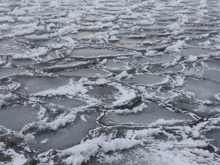 Full frame pancake ice surface on the lake