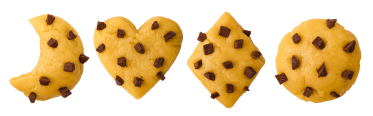 A set of cookies with pieces of chocolate, different shapes on a transparent background. Element for design. isolated object