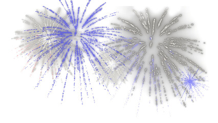 Isolated blue and white fireworks overlay