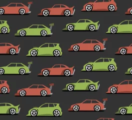 Poster Course de voitures Sport cars seamless pattern. fun cartoon street racing cars for children fabric and fashion textile print. Vector background.