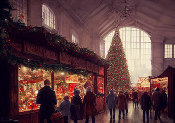 Obraz premium Christmas fair in evening