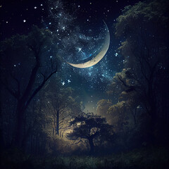 Obraz na płótnie Canvas fantasy forest with crecent moon
