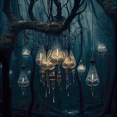 fantasy fairy forest with chandelier
