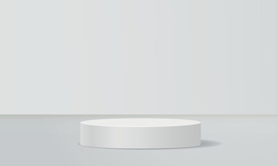 White round podium and spotlights,  pedestal, Vector illustration, White  Pedestal and White background