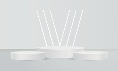 White round podium and spotlights,  pedestal, Vector illustration, White  Pedestal and White background
