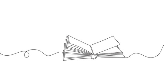 The book is drawn with one line. Modern outline doodles of an open book. Vector illustration