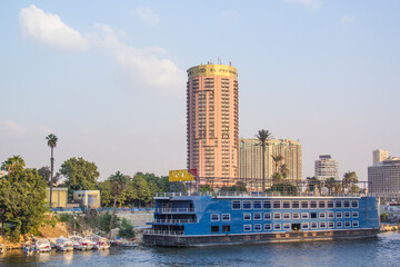 Beautiful view of the Nile embankment in the center of Cairo, Egypt