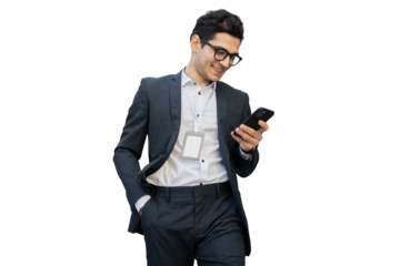 Male manager with glasses in a business suit transparent background.