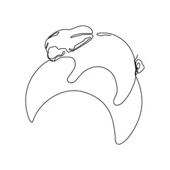 Bunny sleeping on the moon vector illustration. Rabbit single line art