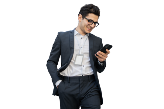 Male manager with glasses in a business suit transparent background.