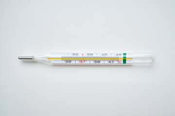 Medical thermometer close-up. Traditional thermometer for measuring body temperature,  Medicine and health concept