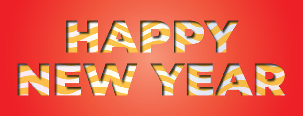 Text Happy New Year with Abstract Waves in the Background Design