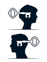 Key unlocking human head - concept of open mind