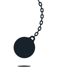 Swinging wrecking ball hanging on chains - vector