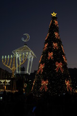 Christmas tree at the evening in Haifa Israel 
